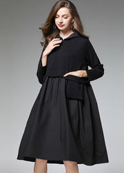 Fitted Black Pockets Long Sleeve Fall Dress