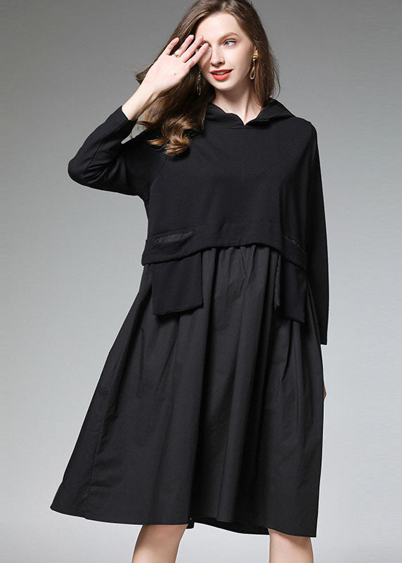 Fitted Black Pockets Long Sleeve Fall Dress