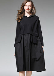 Fitted Black Pockets Long Sleeve Fall Dress