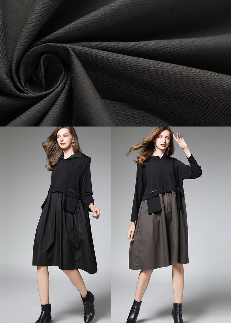 Fitted Black Pockets Long Sleeve Fall Dress