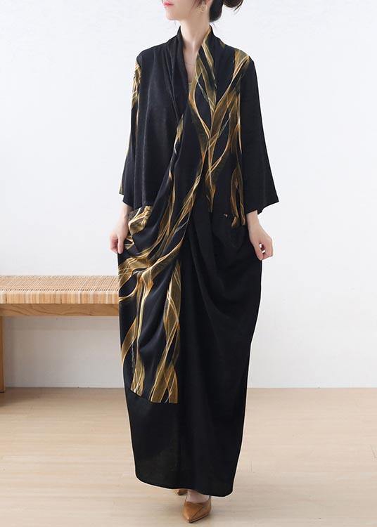 Fitted Black Print Chiffon asymmetrical design Summer Holiday Dress - bagstylebliss
