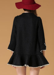 Fitted Black Ruffled Button Skinny Fall Woolen coats