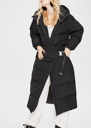 Fitted Black hooded Pockets Thick Winter Duck Down Coat