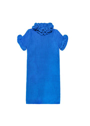 Fitted Blue Ruffled Knit Ankle Dress Petal Sleeve