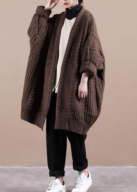 Fitted Chocolate KnitLong Sleeve Fall Cardigans Long - bagstylebliss