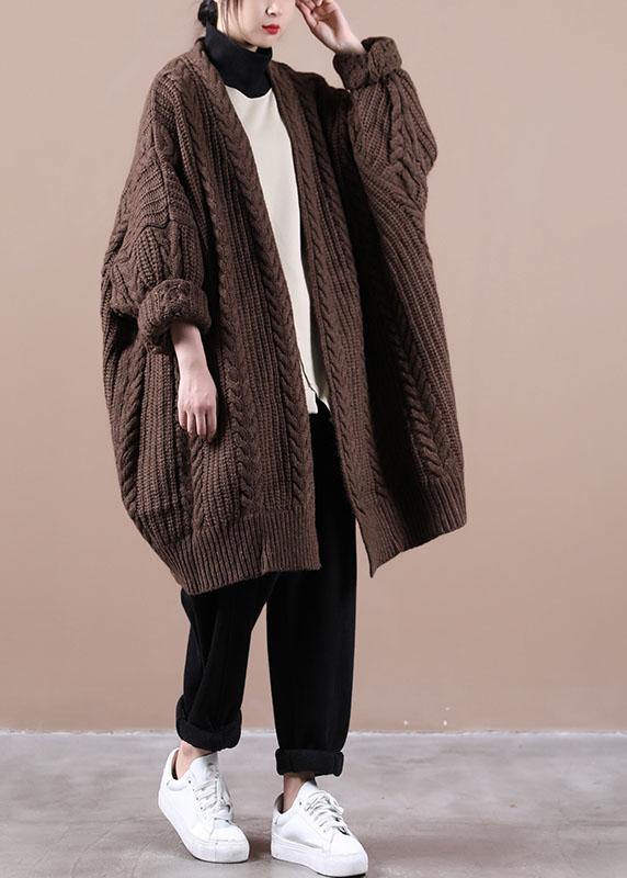 Fitted Chocolate KnitLong Sleeve Fall Cardigans Long - bagstylebliss