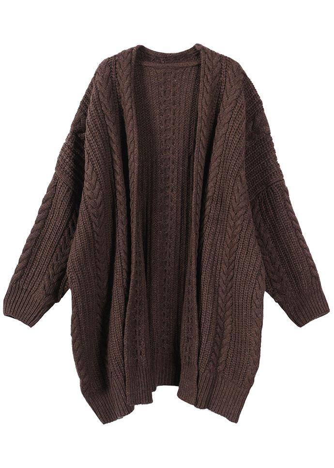 Fitted Chocolate KnitLong Sleeve Fall Cardigans Long - bagstylebliss