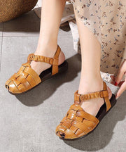 Fitted Flat Sandals Brown Cowhide Leather - bagstylebliss