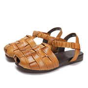 Fitted Flat Sandals Brown Cowhide Leather - bagstylebliss