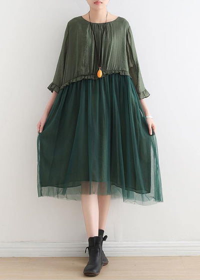 Fitted Green Patchwork tulle Summer Chiffon Dress - bagstylebliss