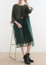 Fitted Green Patchwork tulle Summer Chiffon Dress - bagstylebliss