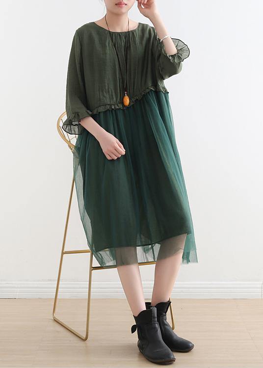 Fitted Green Patchwork tulle Summer Chiffon Dress - bagstylebliss