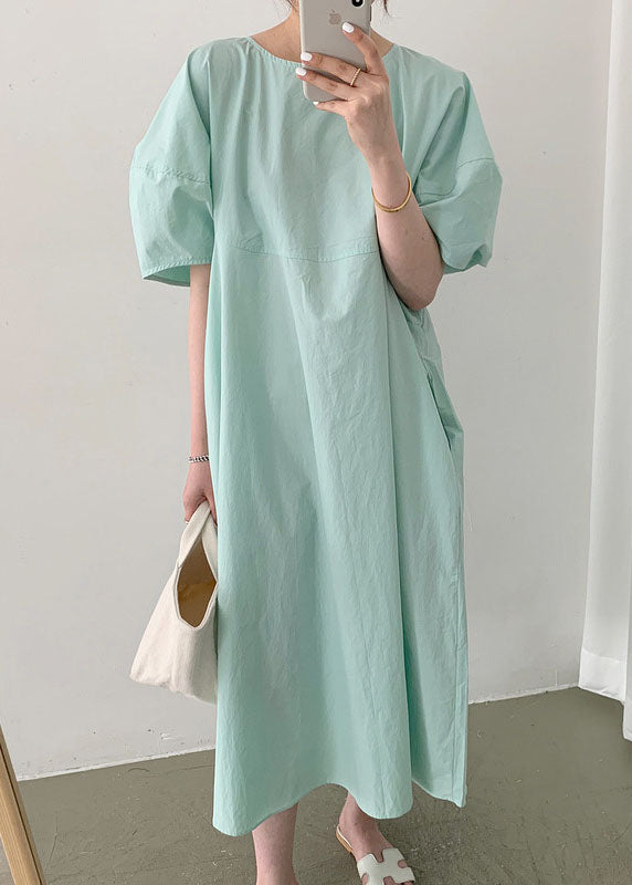 Fitted Green Puff Sleeve Casual Cotton Vacation Dresses Spring