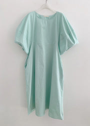 Fitted Green Puff Sleeve Casual Cotton Vacation Dresses Spring