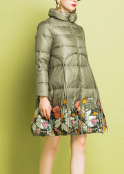 Fitted Grey Green Sequins Embroideried Duck Down Jacket Winter