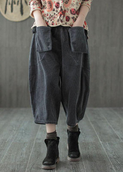 Fitted Grey Pockets Wide Leg Fall Pants - bagstylebliss