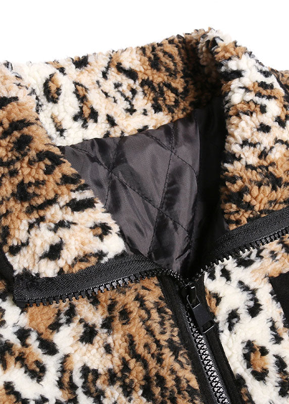 Fitted Leopard Thick Warm cinch jackets Winter Coat