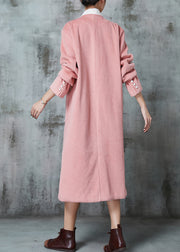 Fitted Pink Oversized Patchwork Bow Woolen Coat Spring