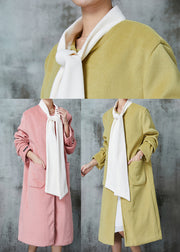 Fitted Pink Oversized Patchwork Bow Woolen Coat Spring