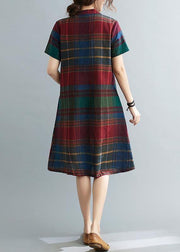 Fitted Plaid Oriental Cotton Linen Summer Dress - bagstylebliss