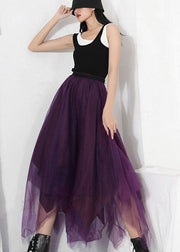 Fitted Purple Patchwork Summer Skirt Tulle Asymmetrical - bagstylebliss