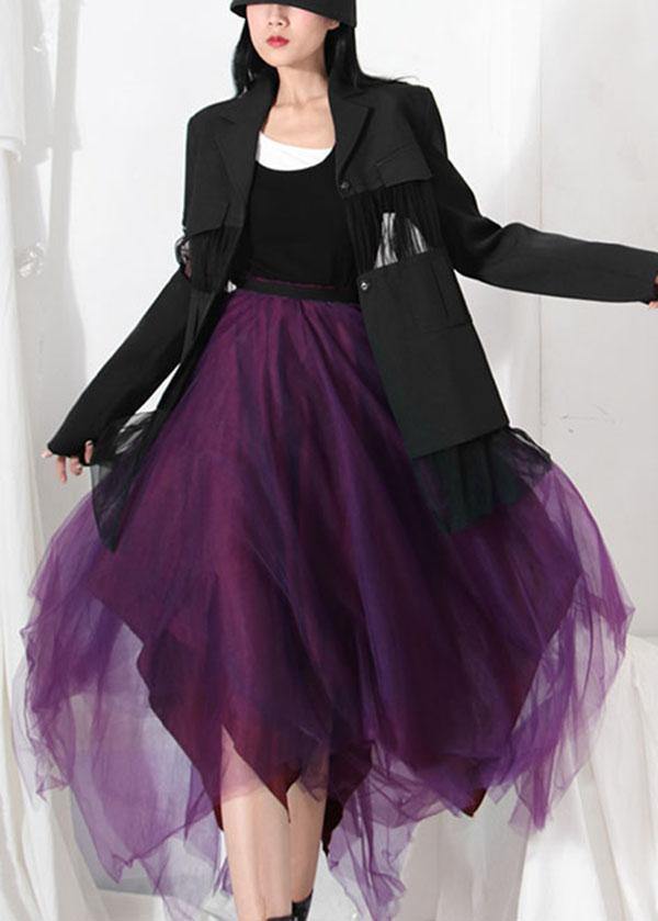 Fitted Purple Patchwork Summer Skirt Tulle Asymmetrical - bagstylebliss