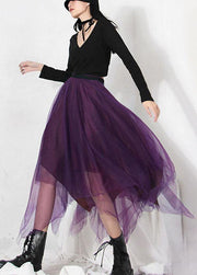 Fitted Purple Patchwork Summer Skirt Tulle Asymmetrical - bagstylebliss