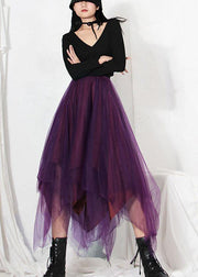 Fitted Purple Patchwork Summer Skirt Tulle Asymmetrical - bagstylebliss