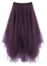 Fitted Purple Patchwork Summer Skirt Tulle Asymmetrical - bagstylebliss