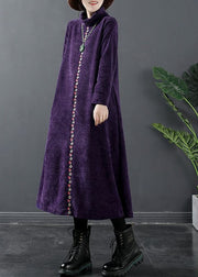 Fitted Purple Turtle Neck Woolen Maxi Dress Winter