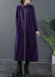 Fitted Purple Turtle Neck Woolen Maxi Dress Winter