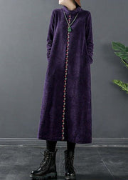 Fitted Purple Turtle Neck Woolen Maxi Dress Winter