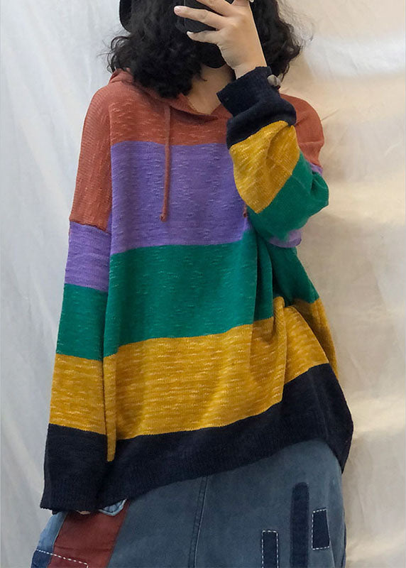 Ausgestattete Regenbogen-Kapuzenkordelzug Gestreifte Herbst-Strickpullover