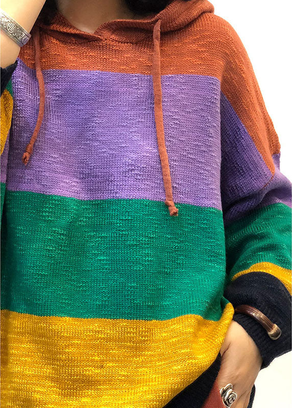 Ausgestattete Regenbogen-Kapuzenkordelzug Gestreifte Herbst-Strickpullover