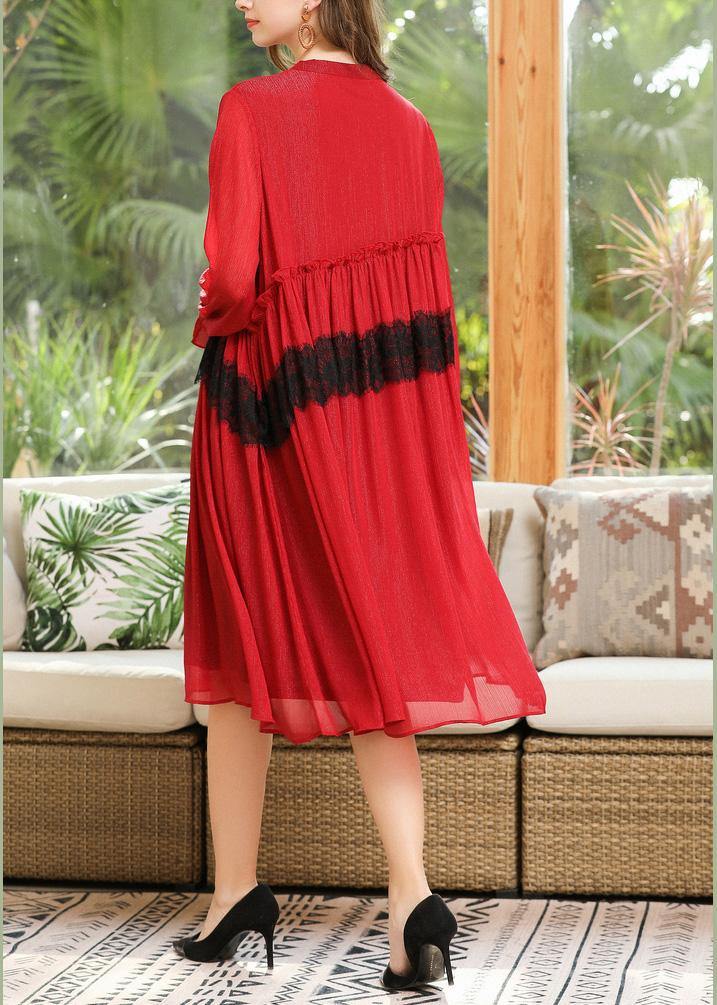 Fitted Red Cinched Chiffon A Line Skirts Summer Long Dresses - bagstylebliss
