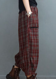 Fitted Red Plaid Pockets lantern Pants Winter