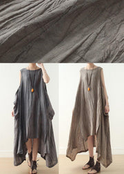 Fitted Sleeveless Linen Grey Side Open Summer Dress - bagstylebliss