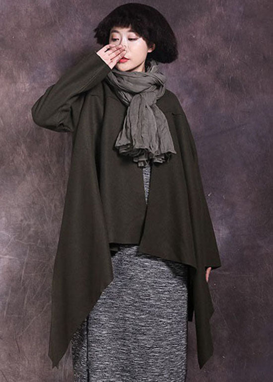 Fitted Tea Green Asymmetrical Solid Coat Spring