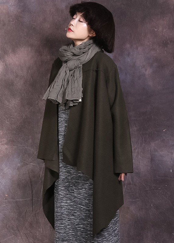 Fitted Tea Green Asymmetrical Solid Coat Spring