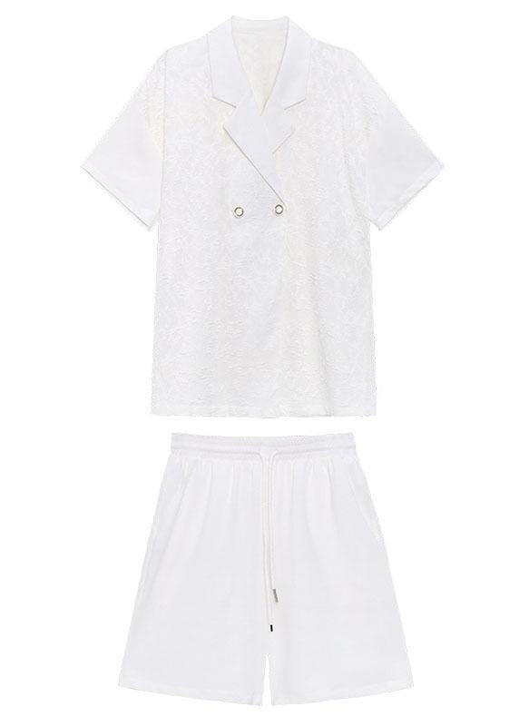 Fitted White Notched Button Down Two Pieces Set - bagstylebliss