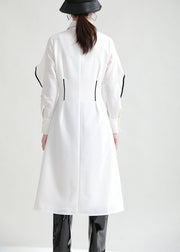 Fitted White Ruffles Peter Pan Collar shirt Dresses Spring