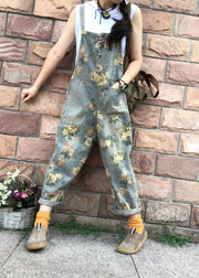 Floral Casual Denim Cotton Jumpsuit Oversized