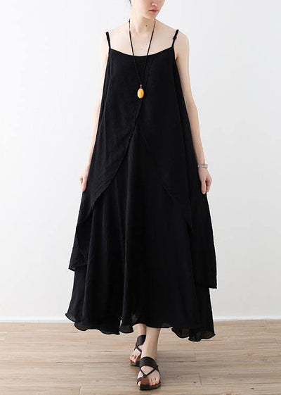 Flowy Spaghetti Strap asymmetric clothes fine Shape black Dress Summer - bagstylebliss