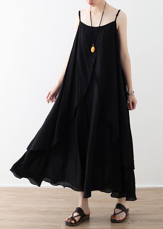 Flowy Spaghetti Strap asymmetric clothes fine Shape black Dress Summer - bagstylebliss