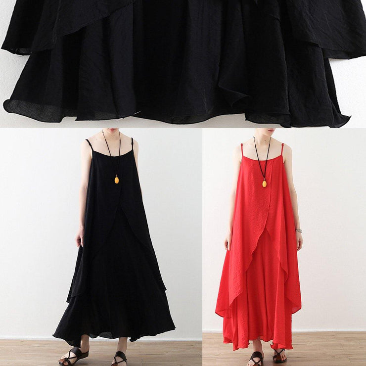 Flowy Spaghetti Strap asymmetric clothes fine Shape black Dress Summer - bagstylebliss
