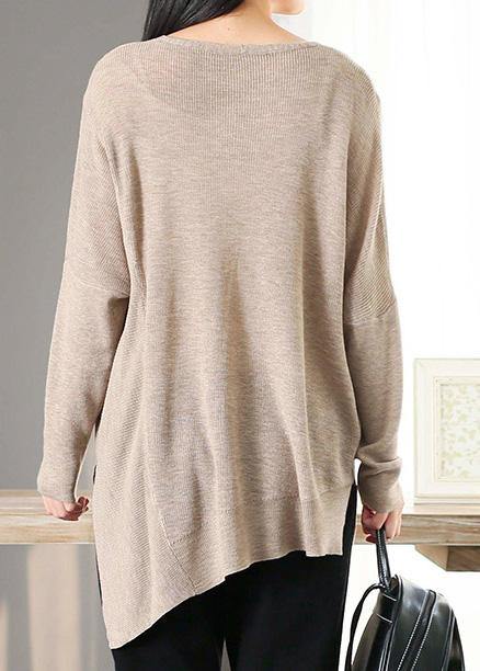 For Spring Nude Clothes V Neck Asymmetric Knit Tops - bagstylebliss