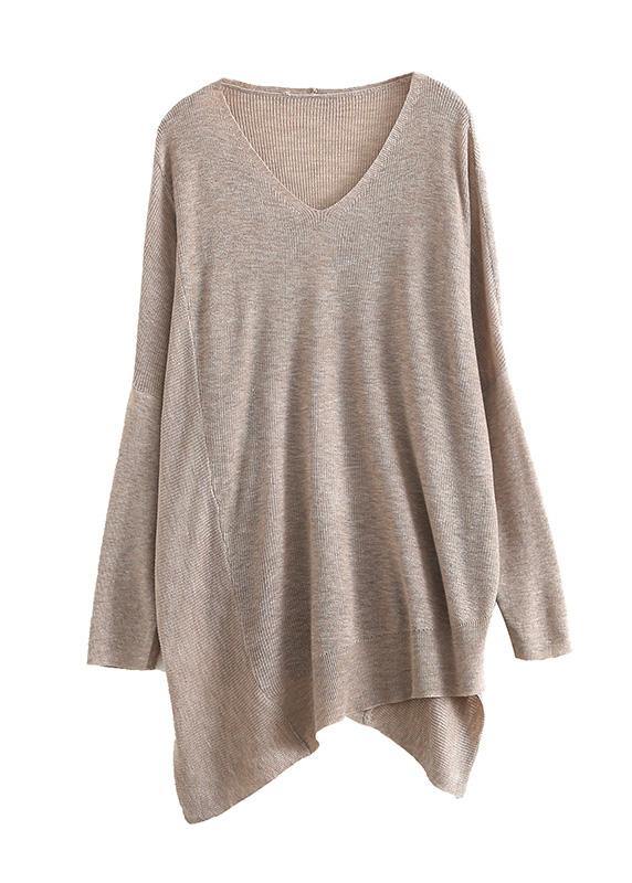 For Spring Nude Clothes V Neck Asymmetric Knit Tops - bagstylebliss
