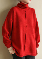 For Spring Turtleneck red knitwear fashion patchwork knitted pullover - bagstylebliss