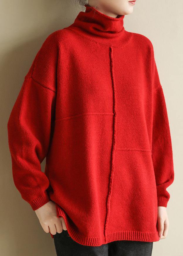 For Spring Turtleneck red knitwear fashion patchwork knitted pullover - bagstylebliss