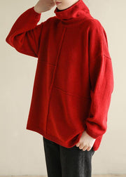 For Spring Turtleneck red knitwear fashion patchwork knitted pullover - bagstylebliss